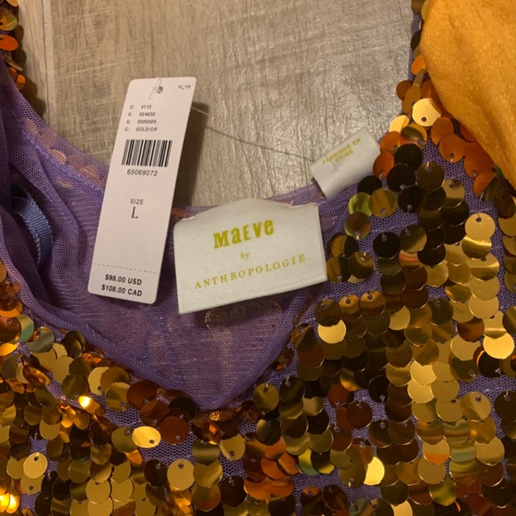 ANTHROPOLOGIE Maeve Gold Sequined Tie-Strap Tank LARGE, never worn - Picture 6 of 7